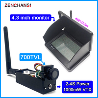 FPV System 5.8G 48CH 1000mW adjustable VTX Transmitter with 1.4mm CMOS 700TVL FPV Camera and 4.3 inch fpv monitor LCD Receiver