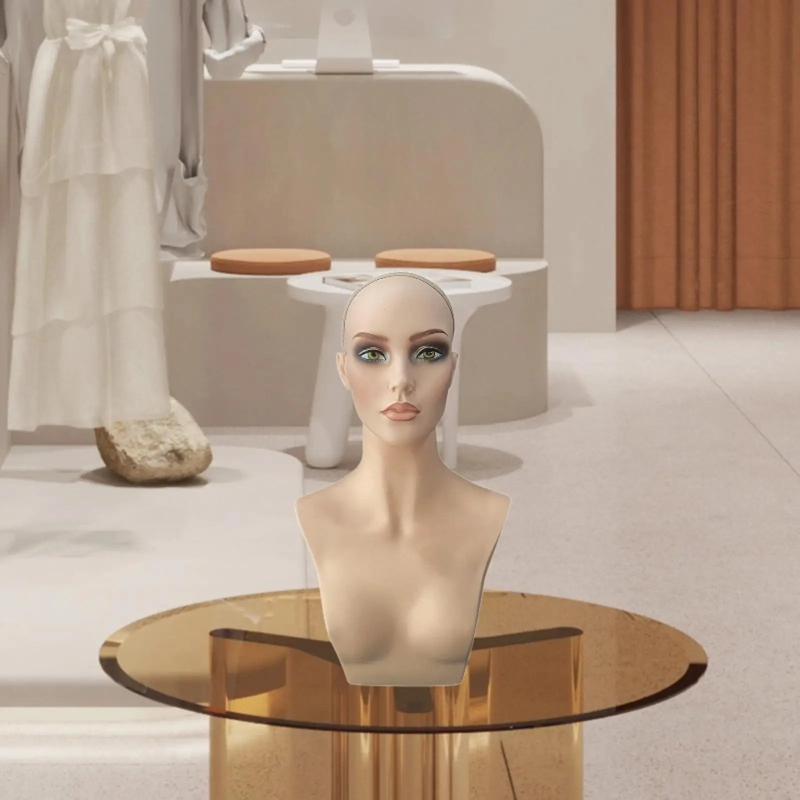 Female Mannequin Head with Shoulder Wig Showing Stand Realistic Manikin Head