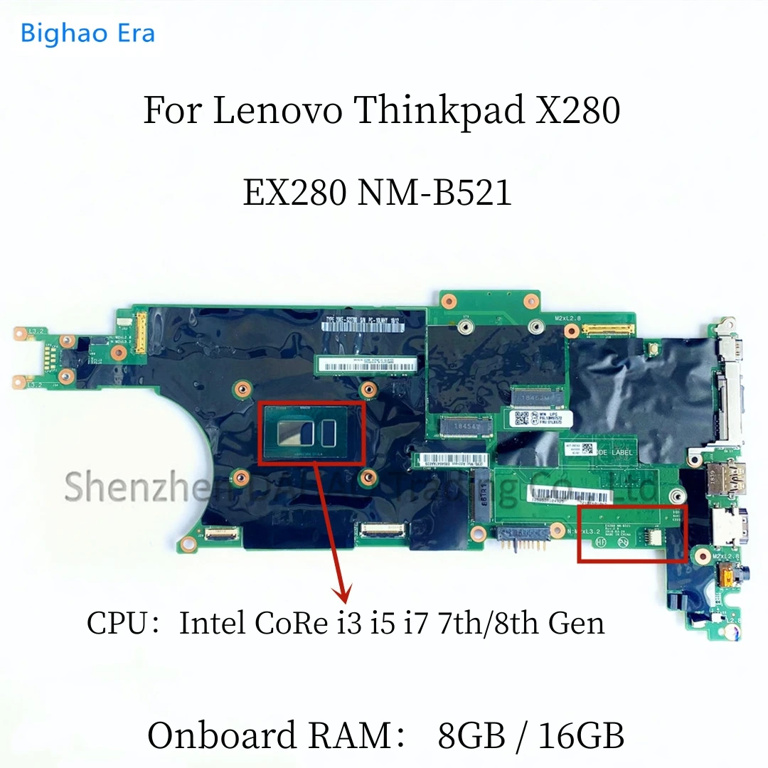 

EX280 NM-B521 For Lenovo Thinkpad X280 Laptop Motherboard With i3 i5 i7 CPU 8GB/16GB Memory Fru: 01LX674 02HL312 01LX687 01LX688