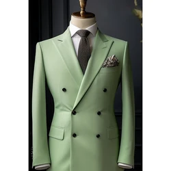 High Quality Double Breasted Men Suits Luxury Solid Color Custom Made Male Clothing Prom Party 2 Piece Jacket Pants Costume 2024