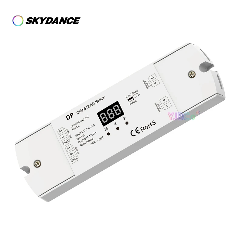 Skydance DMX512 Switch DP 1CH*5A AC100V-240V 500-1200W RDM DMX Decoder Stand-alone function/Numeric display For LED Lamp Lights