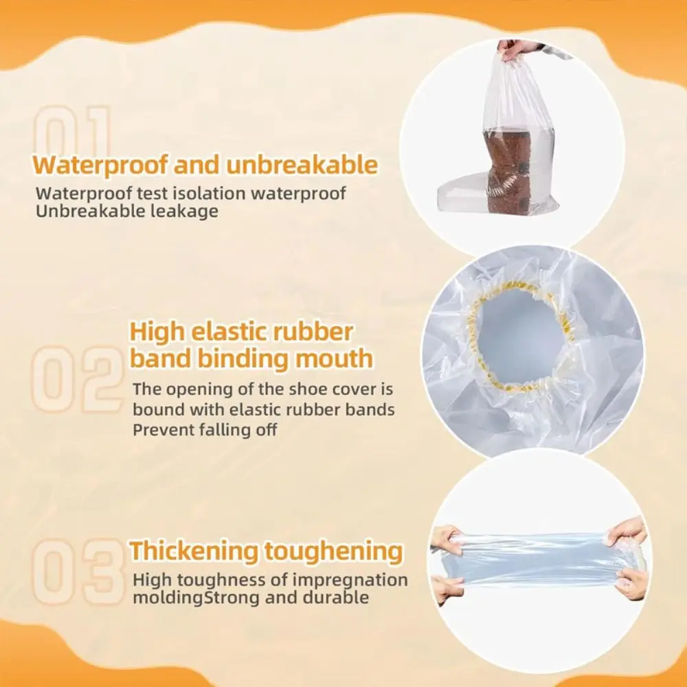 10Pcs Waterproof Rain Shoes Cover Transparent Thickened Disposable Shoe Cover with Rubber Band Non-slip Foot Cover Outdoor 2