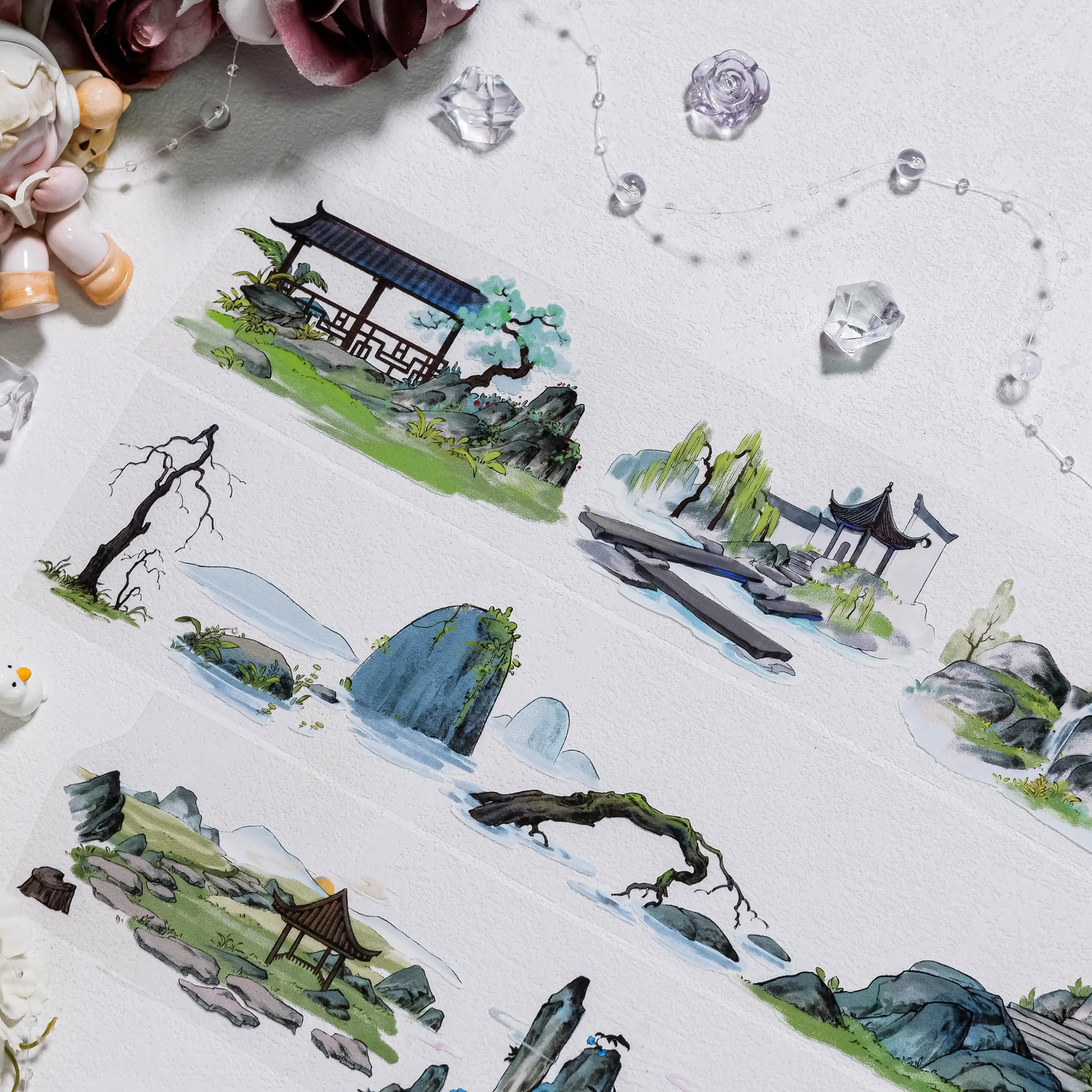

Muxiyuan, Tape PET Garden Landscaping Bridge Dead Tree Pond National Wind Collage Card Diy