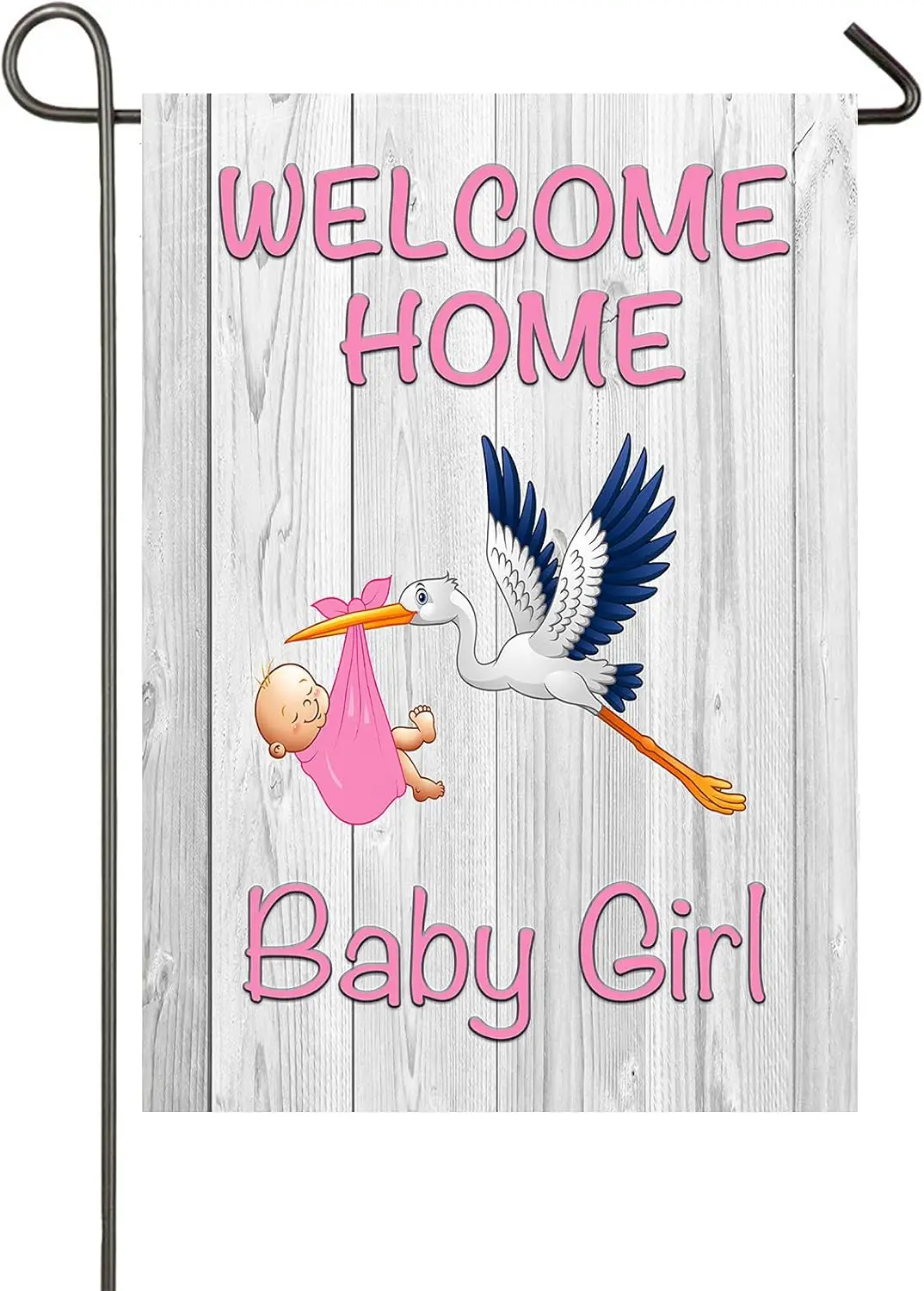 Welcome Home Baby Girl Garden Flag Baby Shower Birth Announcement Family Party Newborn Gender Reveal Lawn Yard Sign Pink Stork O