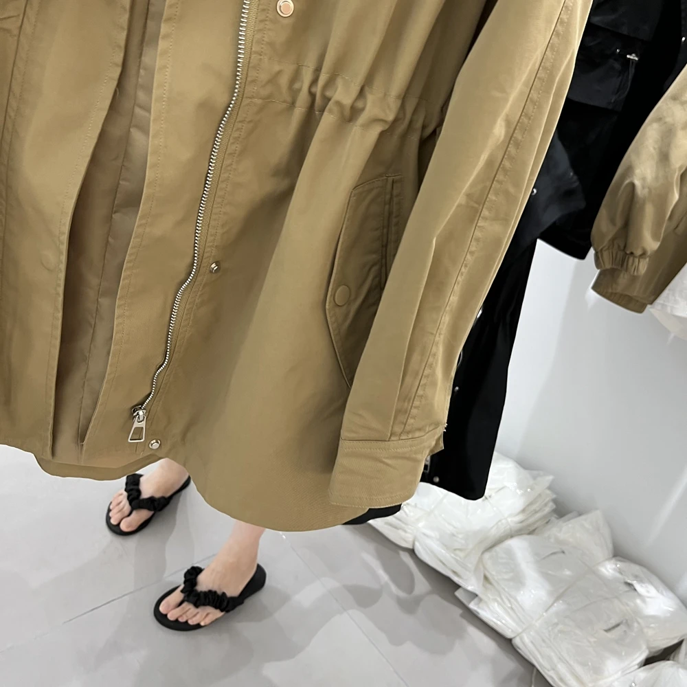 SuperAen Khaki Hooded Trench Coat for Women Spring and Autumn 2023 New High-end Korean Style Jacket and Coat