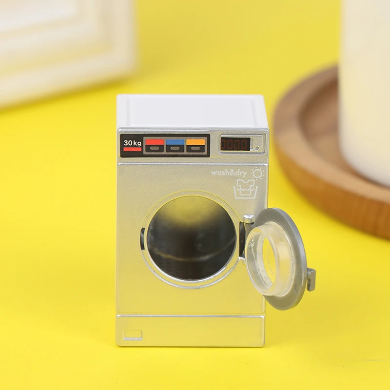 1:12 Dollhouse Miniature Washing Machine Home Appliance Laundry Model Furniture Accessories For Doll House Decor Pretend Toys