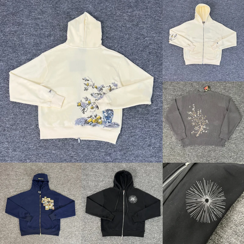 

Flower Embroidery Pattern Derschutze Hoodie High Quality Zipper Cardigan Streetwear Loose Comfortable Hooded Sweatshirt
