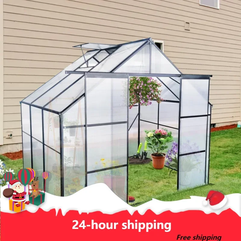 

8X6 FT Greenhouses For Outdoors,Double Sliding Door Polycarbonate Greenhouse,Heavy Duty Walk-In Greenhouse,Galvanized Frame