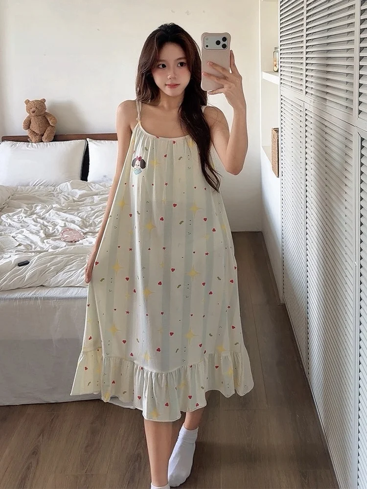 cool-sensation-cotton-pajama-set-dog-print-chemise-nightgown-with-chest-pad-youth-summer-home-clothes-outerwear