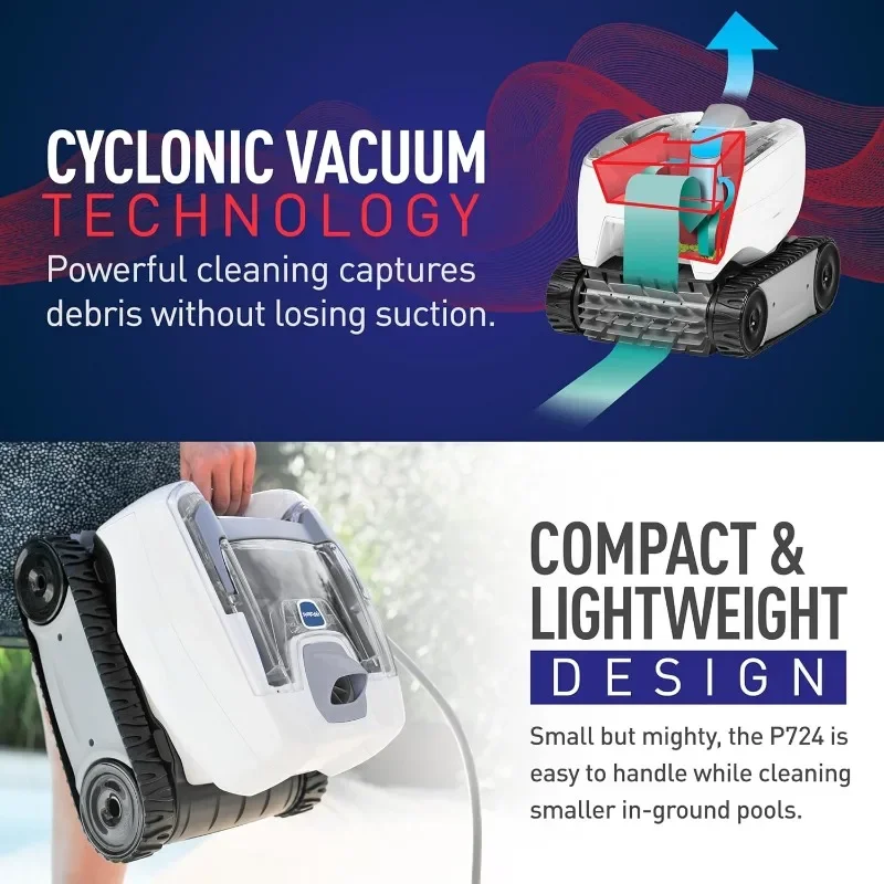 P724 Robotic Pool Cleaner, Lightweight Energy-Efficient Cleaner Perfect for In-Ground Pools up to 36-Feet