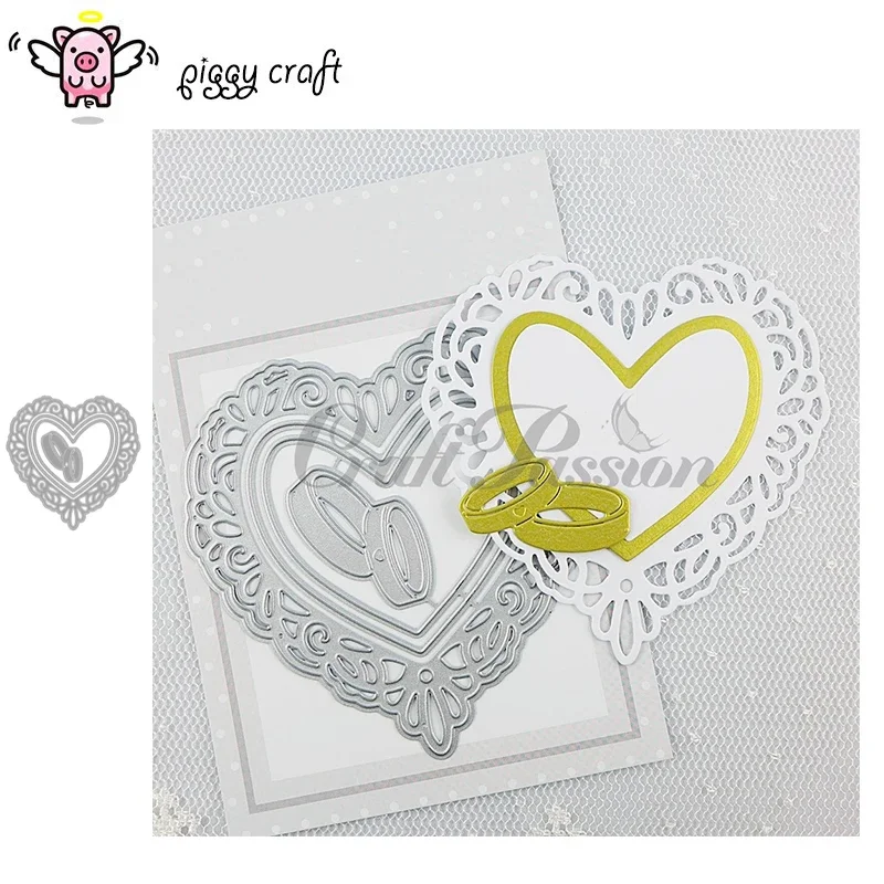 

Piggy Craft metal cutting dies cut die mold Lace Heart Frame Ring Scrapbook paper craft knife mould blade punch stencils dies