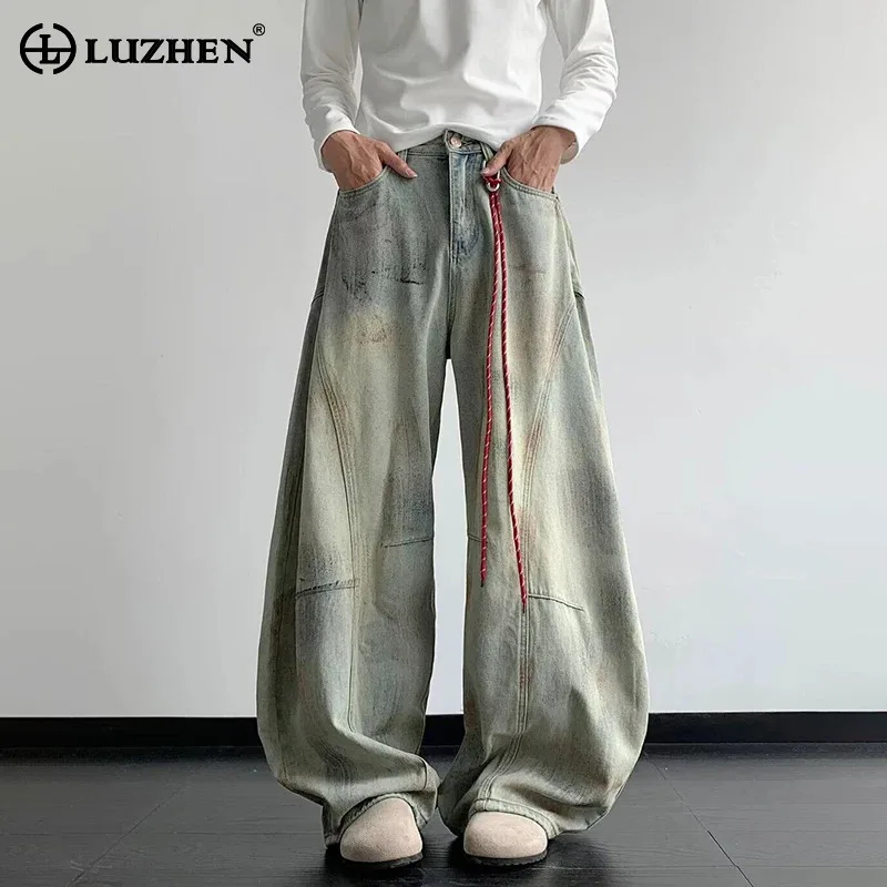 

LUZHEN Personalized Wornout Tie-dyed Washed Wide Leg Casual Jeans Men 2025 New Streetwear High Quality Loose Denim Pants JY3065