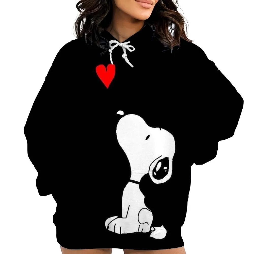 سنوبي الكرتون النساء بلوزات موضة الشارع الشهير هوديي الموسيقى عاشق هدية الكرتون سنوبي الشارع نمط المرأة البلوز هوديس #5