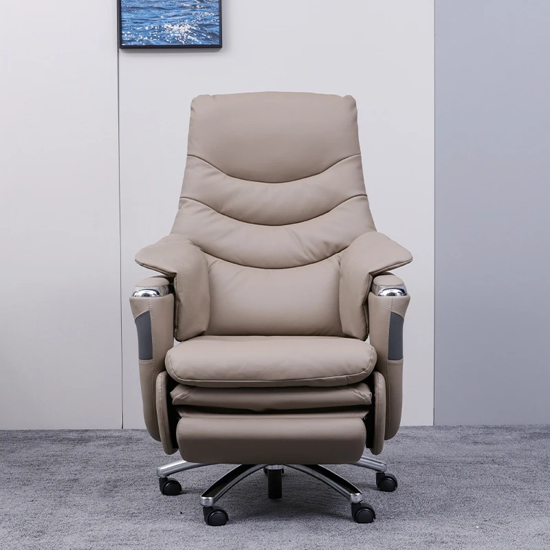 

Leather Office Chair Luxury Massage Office Chair Beige Leather Big Boss Chair
