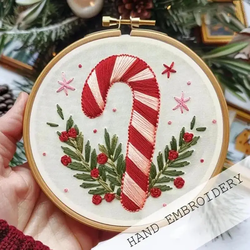 Christmas Hand Embroidery Kit Candy Cane Embroidery Crafts Handmade Sewing Craft For Beginners And Adults Embroidery Supplies