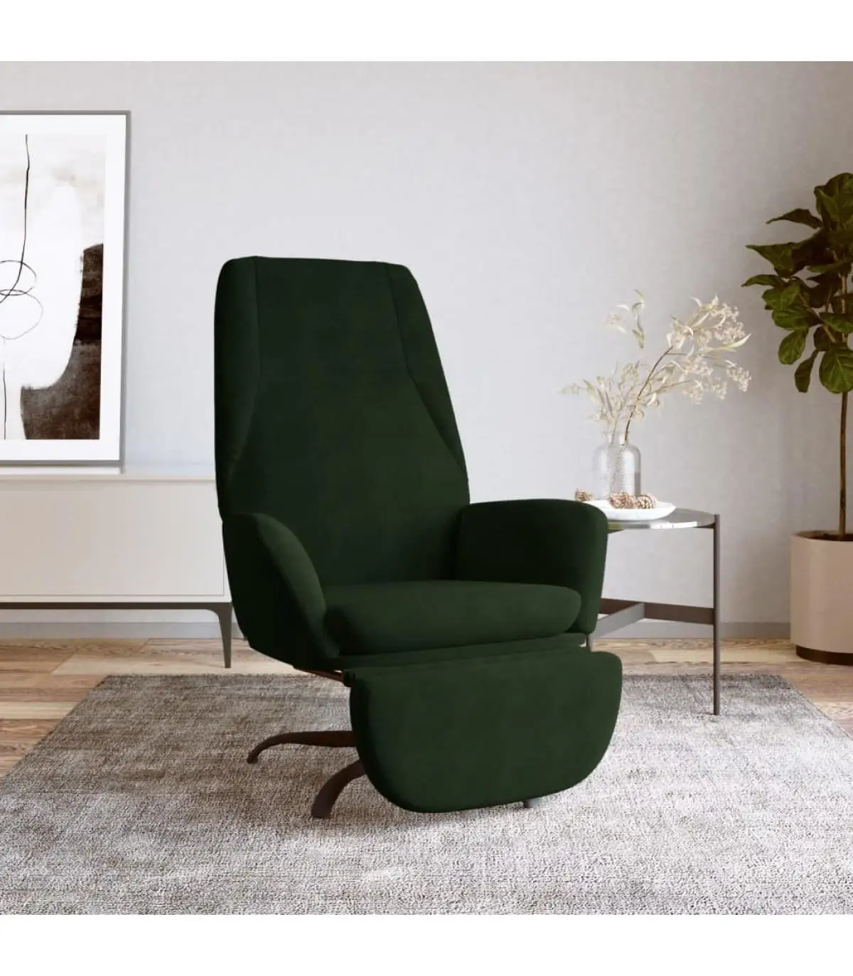 Relax armchairs with footrest velvet dark green