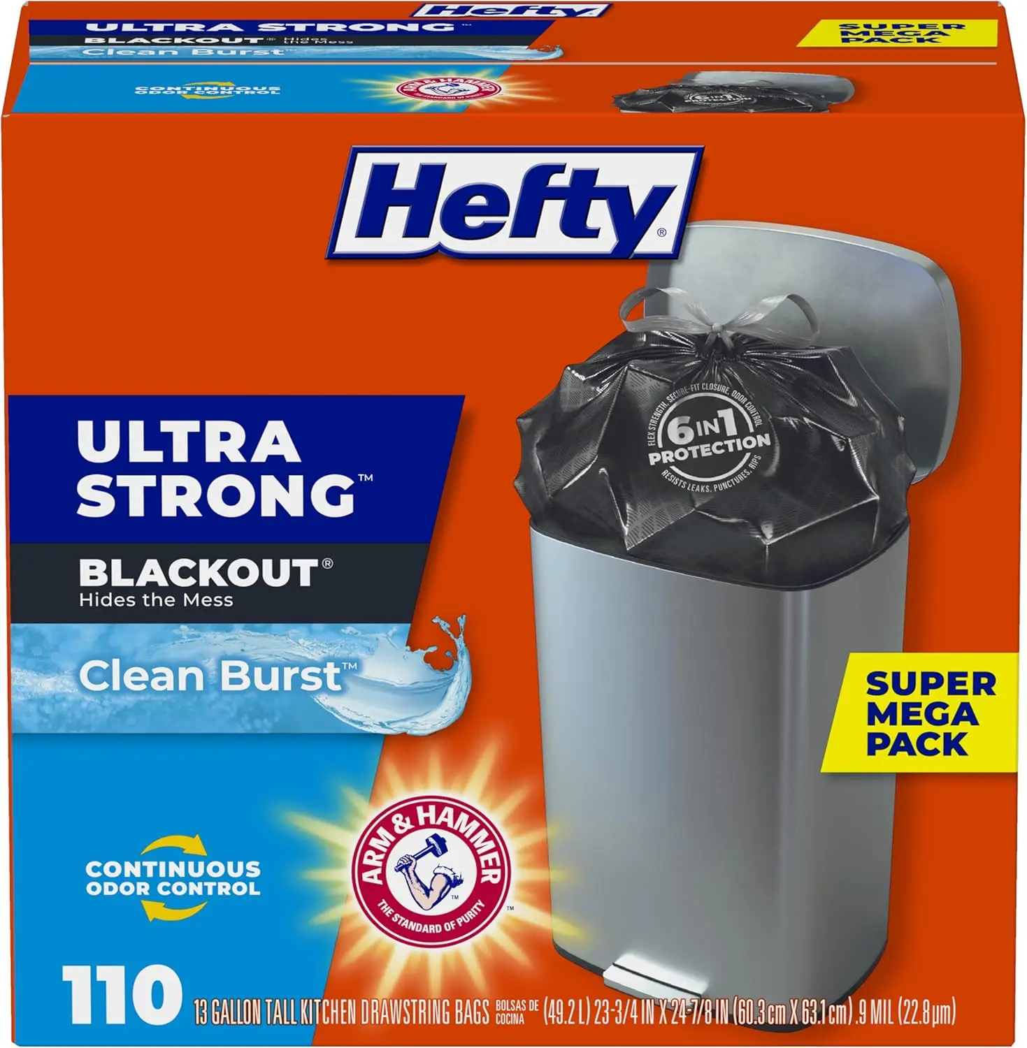 

13 Gallon Black Trash Bags with Drawstring, Odor Control, 110 Count - Ultra Strong & Leakproof