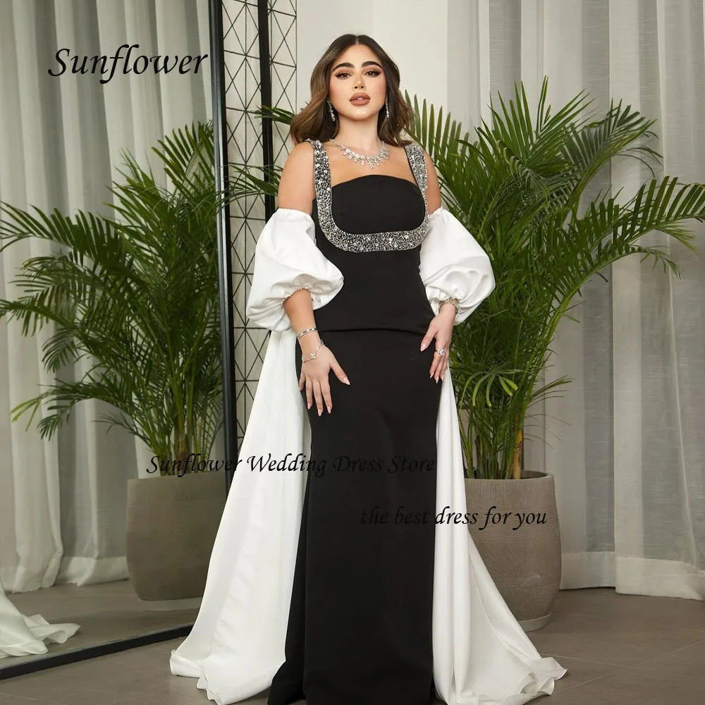 

Sunflower Square Collar Evening Dress 2023 Slim Crepe Appliques Balloon Sleeve Mermaid Prom dress Floor-Length Party Dress