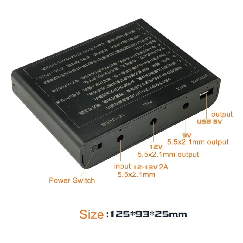 USB 5V 9V 12V Output 18650 Battery UPS Power Banks Box with 5.5x2.1mm Male to Male Cable for Router Phone LED CCTV Camera