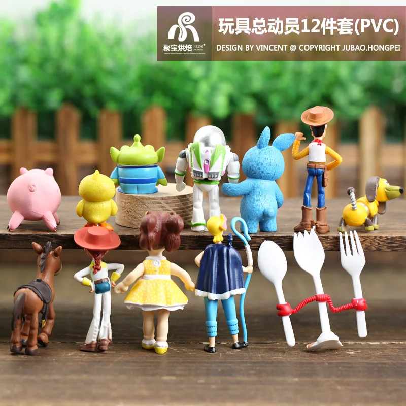 12pcs/Set Toy Story 4 Woody Jessie Buzz Lightyear Bullseye Forky Ducky Bunny PVC Figures Toys