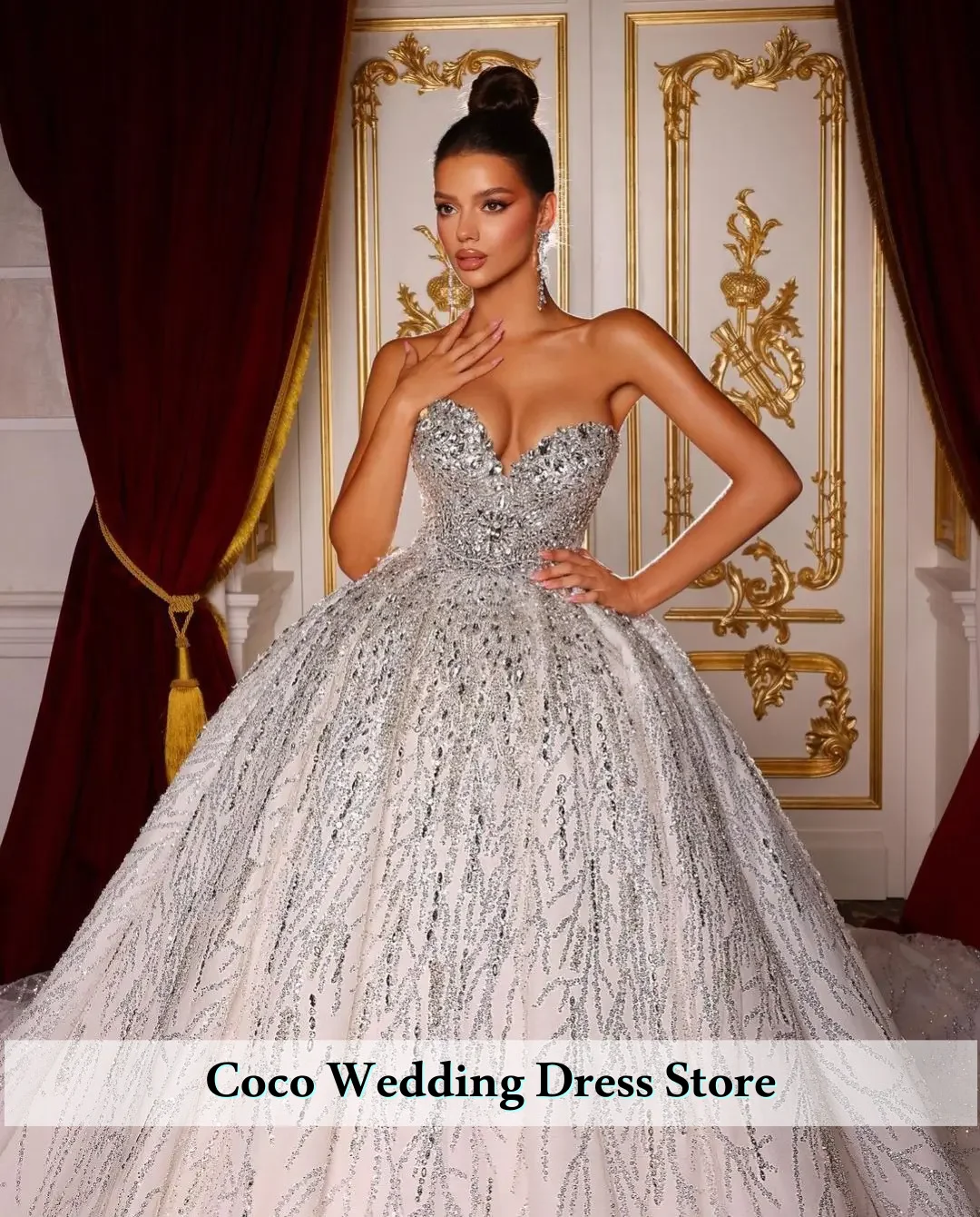 فستان زفاف فاخر مخصص بدون أكمام ورقبة على شكل V ثوب حفلة ترتر بدون حمالات مزين بالخرز زي العرائس Vestina De Novia