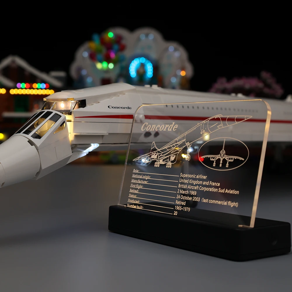 LED Light Acrylic Display Nameplate For 10323 Concorde Model Building Blocks Bricks Toys Set