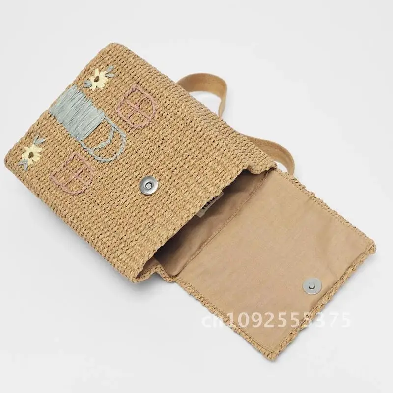 Double Shoulder Straw Woven Bag Children Backpack Straw Woven Bag Student School Bag Personality Hand Carrying Woven Backpack