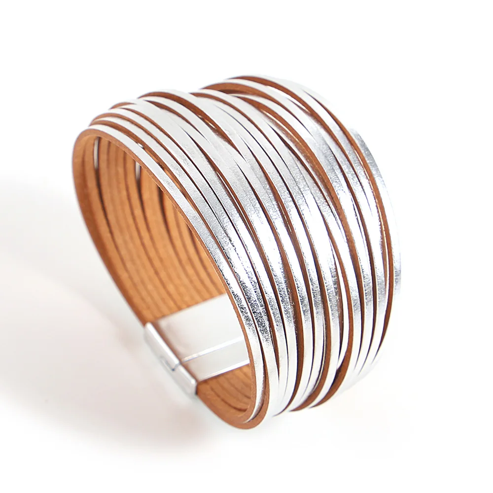 ALLYES Trendy Kleurrijke Lederen Armband voor Vrouwen Mannen Boho Multilayer Slanke Strips Wrap Brede Bangle Armbanden Party Sieraden Geschenken