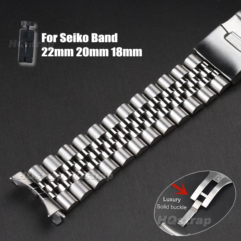 For Seiko Watch Band 22mm 20mm 18mm Strap for Jubilee Replacement Bracelet Curved End Stainless Steel Watchband Accessories