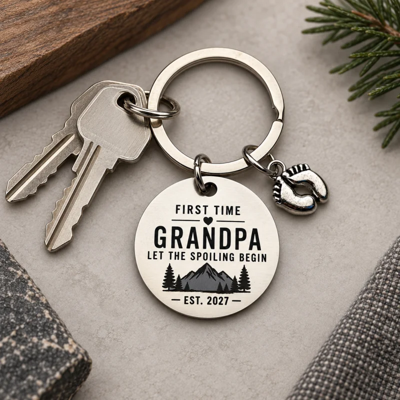 First Time Grandpa Keychain Feet Charm 2027 New Grandpa Gift
