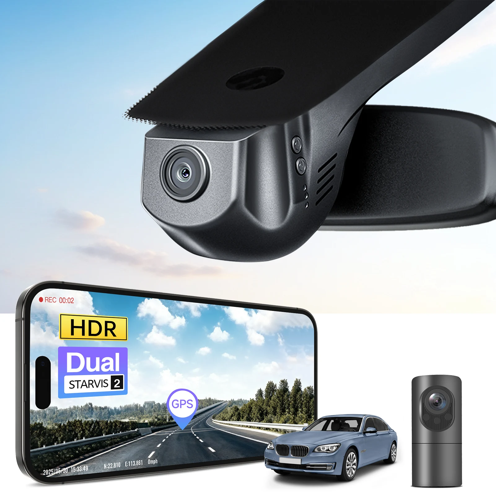 Câmera Veicular Mangoal 4K STARVIS 2 Sensor Dash Cam para BMW Série 7 Gen5 F01 F02 F03 F04, Gravador de Vídeo Automotivo 2013-2015 com WiFi, APP e GPS.