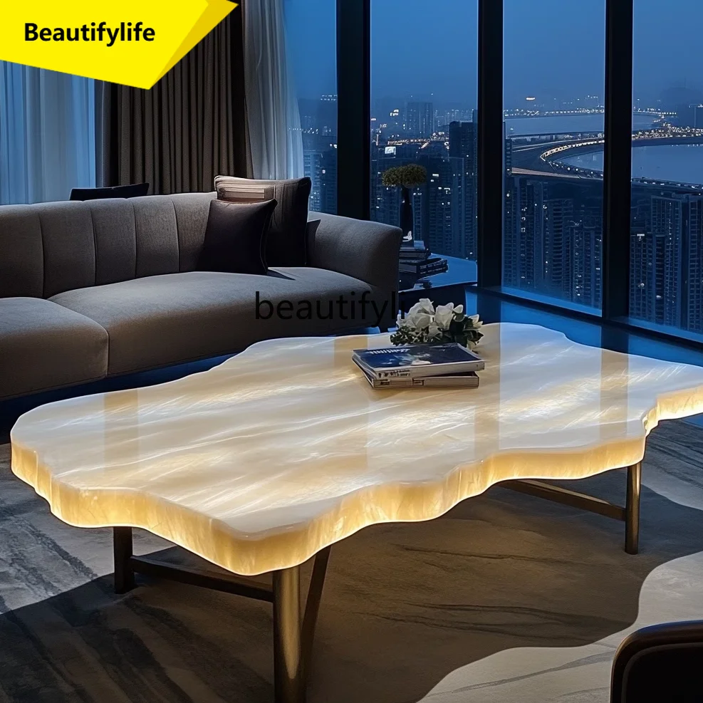 

A57 Jade rectangular coffee table luminous villa living room marble light luxury modern minimalist luxury stone