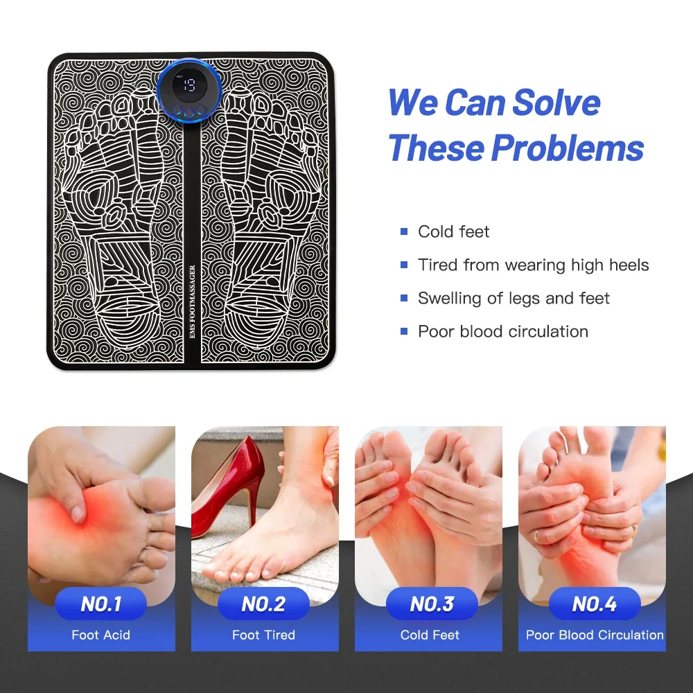 EMS Electric Foot Massager Pad Relief Pain Relax Feet Acupoints Massage Mat Shock Muscle Stimulation Improve Blood Circulation