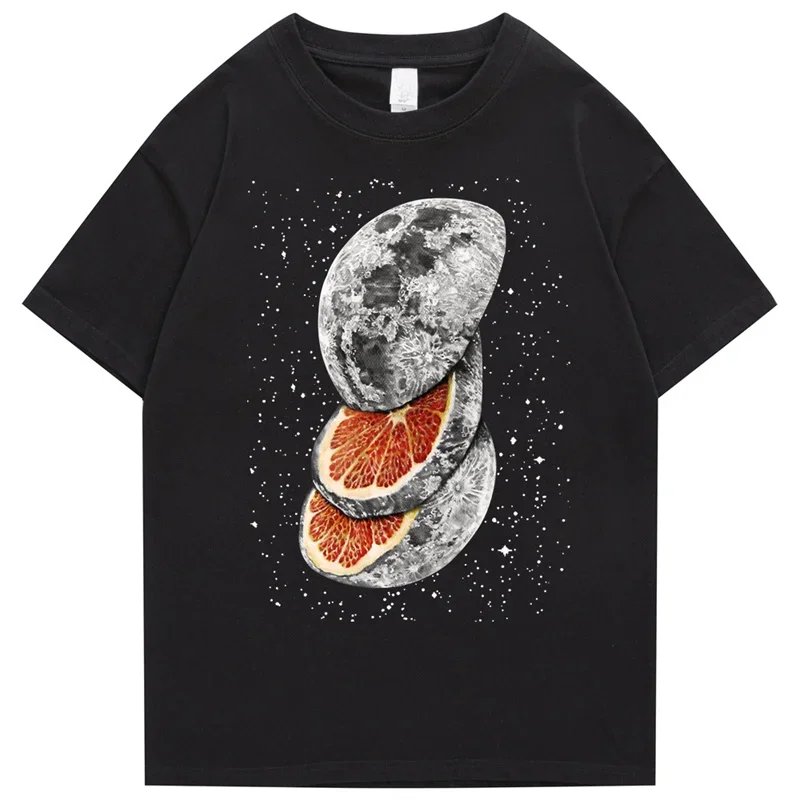 Starry Sky Broken Orange Pattern Printed T-shirt Summer T-shirt Men's Harajuku Women Top Unisex Loose T-shirt Short Sleeve