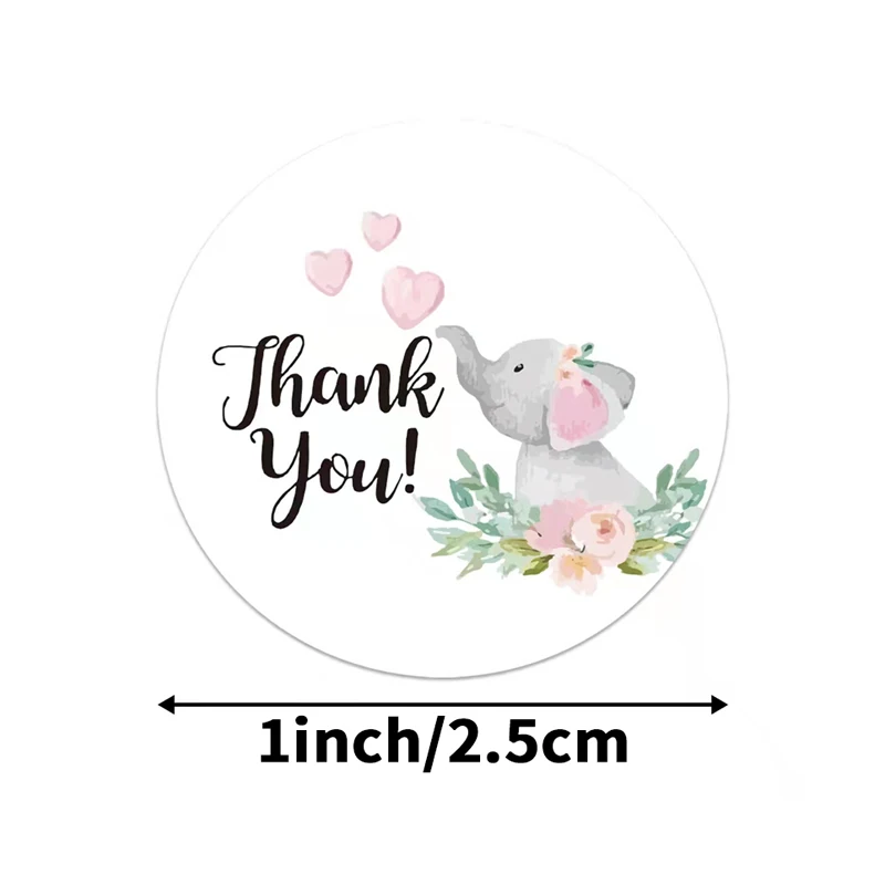 500 قطعة شكرا ملصقات لطيف الوردي الطفل الفيل التسمية الطفل تلبية هدية حفلة أعواد تزيين ملصقات الأعمال القرطاسية