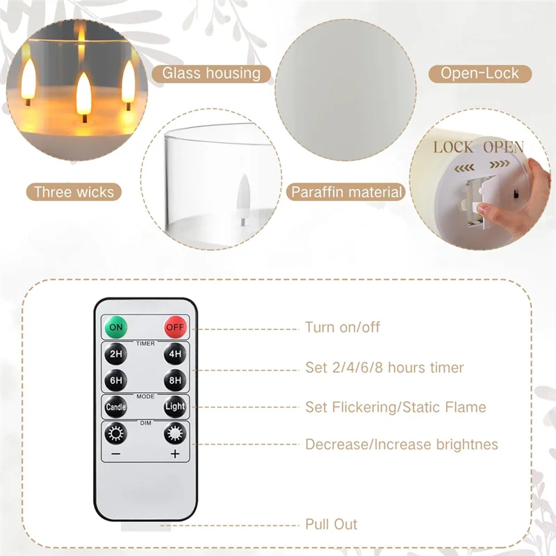 2025 Nieuw-Extra Grote 6 "X 6" Vlamloze Kaarsen-3 Lont Glas Ontwerp Met Afstandsbediening & Timer Functionaliteit Ideaal Voor Thuis Parti