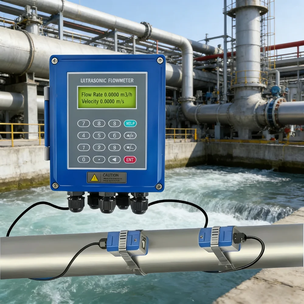 100% Original TUF-2000B DN15-6000mm TS-2 TM1- TL-1 Transducer Wall-Mounted Liquid Water Flow Meter Flowmeters RS485 Modbus