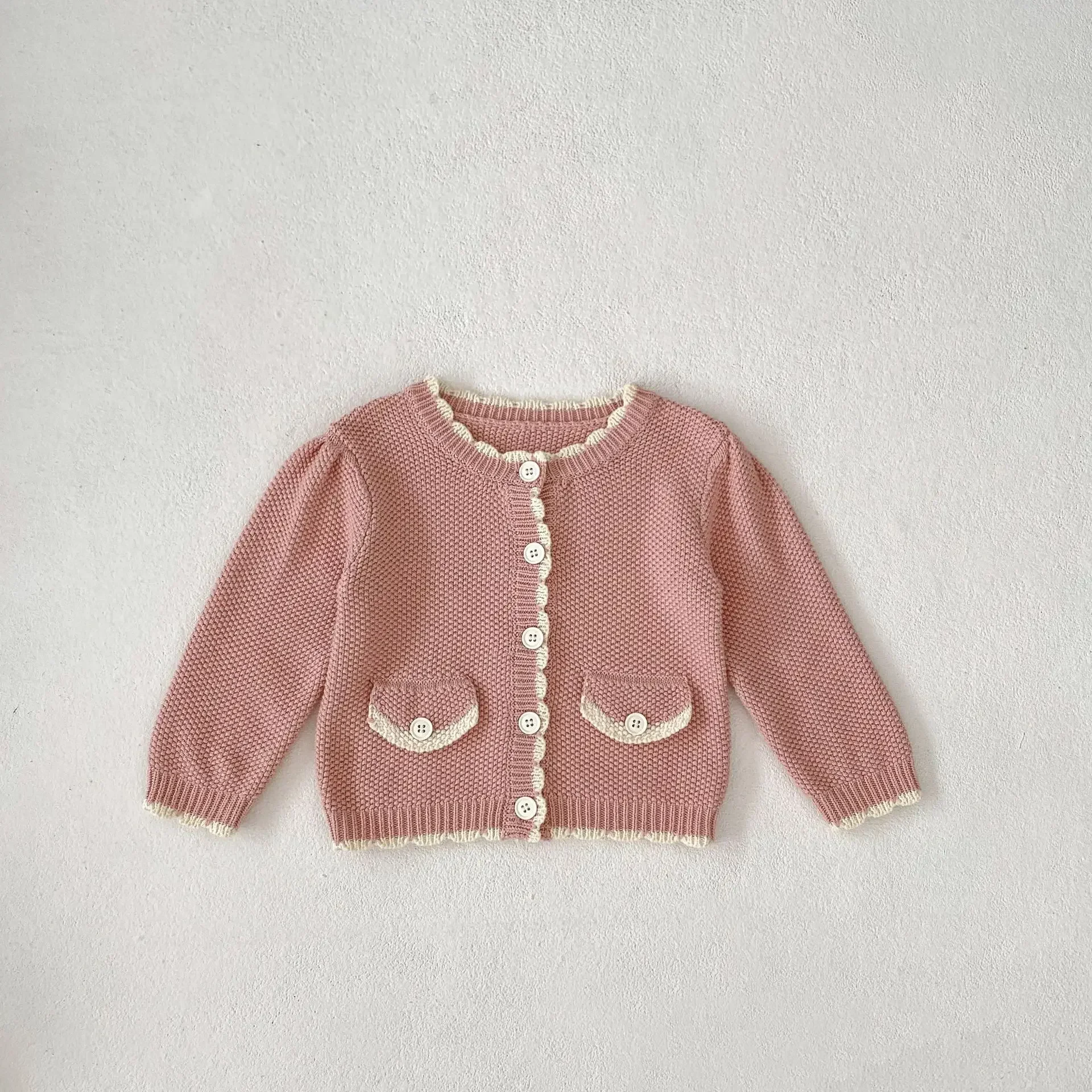 2024 Autumn Sweet Baby Sweaters Boy Knitted Cardigan Tops Coat Girl Casual Jacket Fashion Kids Cotton Knitsuit Children Knitwear