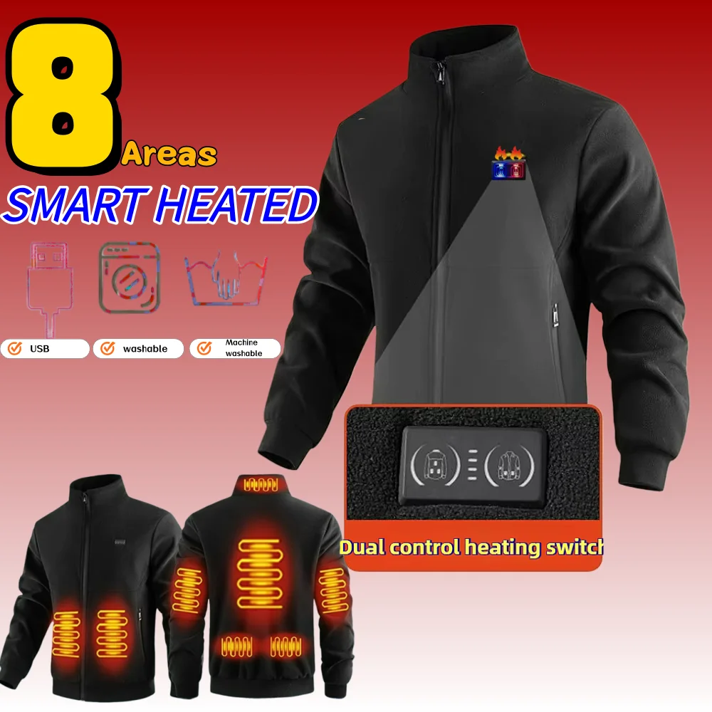 

COMXZ 2025 Stand Collar Casual Heated Jacket Winter Graphene Fiber Heating Warm Coat Outdoor Fishing Camping Functional Wear