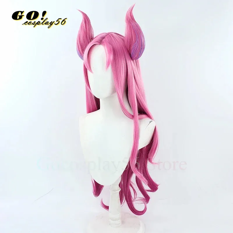 Zz04zz12스타 가디언 Kaisa 코스프레 가발 경적 LoL 새로운 스킨 그라데이션 핑크 합성 머리 90cm 긴 스트레이트 웨이브 Kai'Sa Headwear