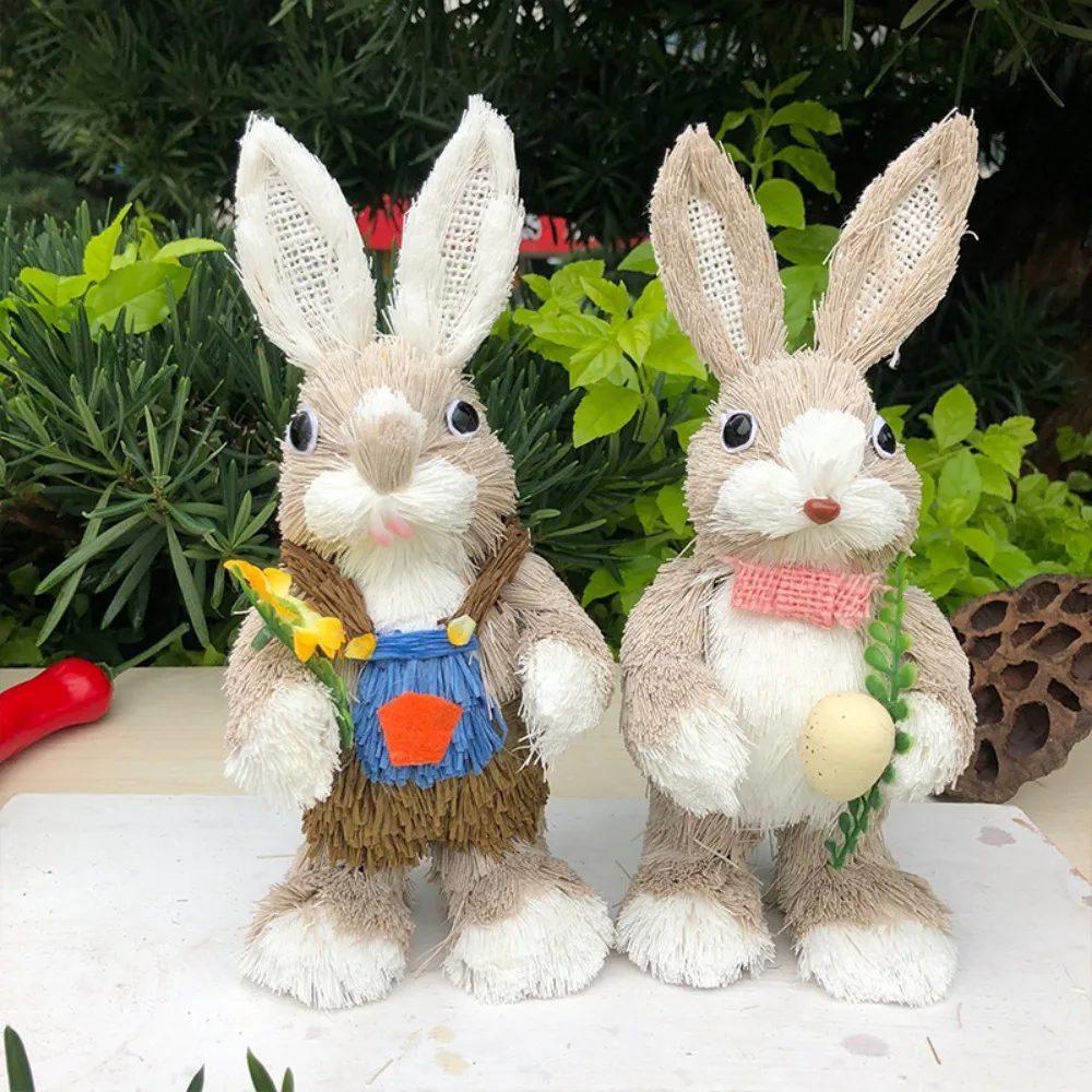 

New 25cm Straw Rabbits Handmade DIY Garden Statues Hand Weave Photography Props Rabbit Decoration Easter Party