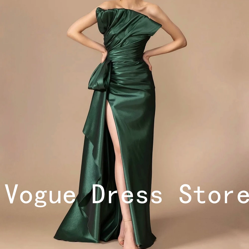 Customized Temperament Satin Green Evening Dresses Modern Straight Floor Length Strapless Sleeveless Bespoke Occasion Gowns