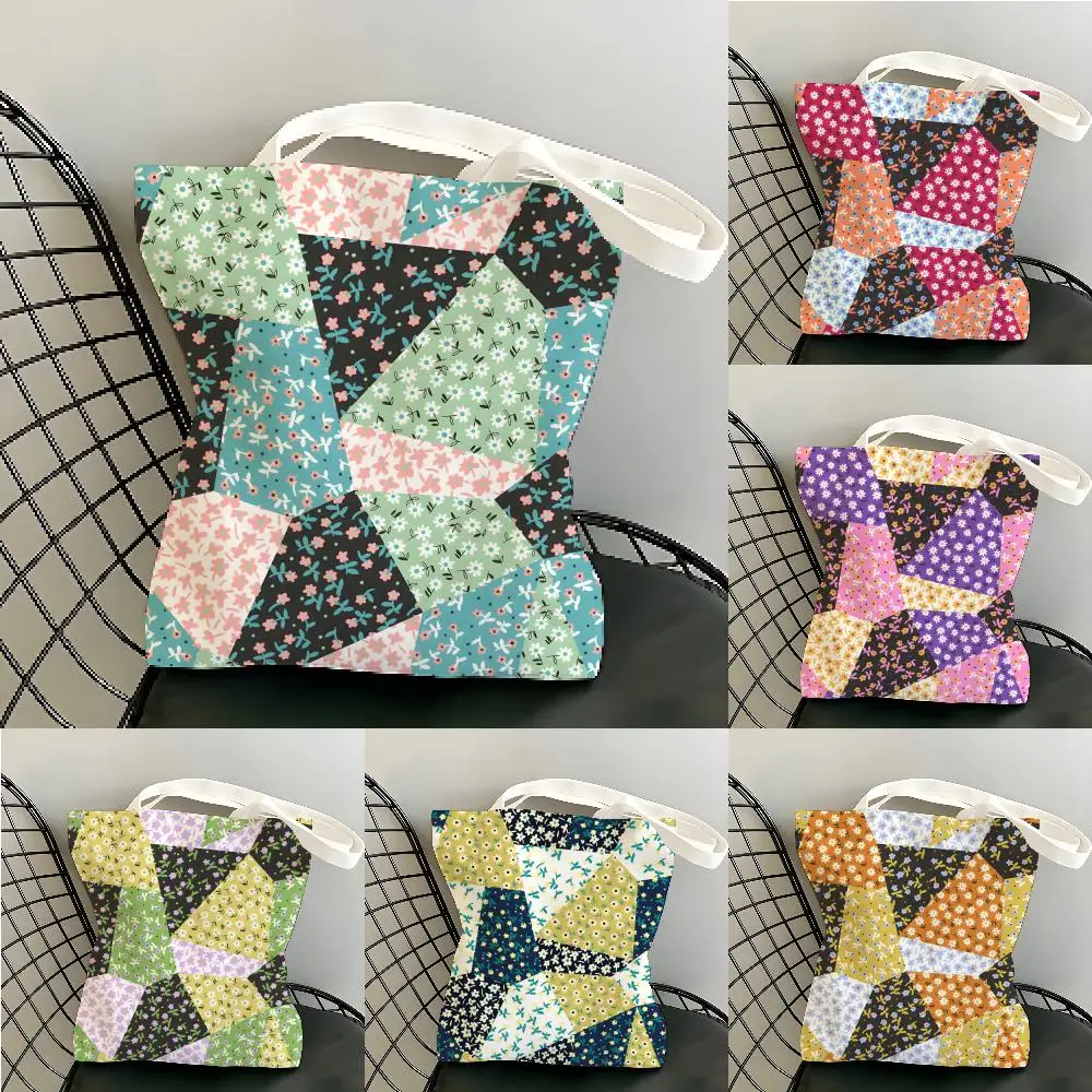 Floral Abstract Storage Bags Canvas Tote Bag Double-Sided Print Durable Shoulder Beach Handbag for Picnic Gift Eco