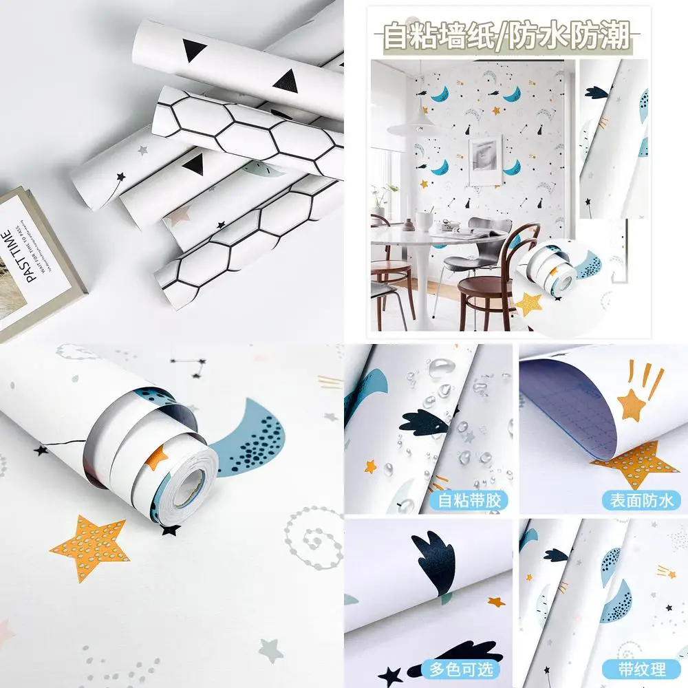 شحن مجاني ورق حائط ذاتي اللصق برسوم كرتونية لطيفة لتزيين الحائط الأبيض لغرفة النوم وخزانة طاولة رياض الأطفال ونجمة تجديد #1