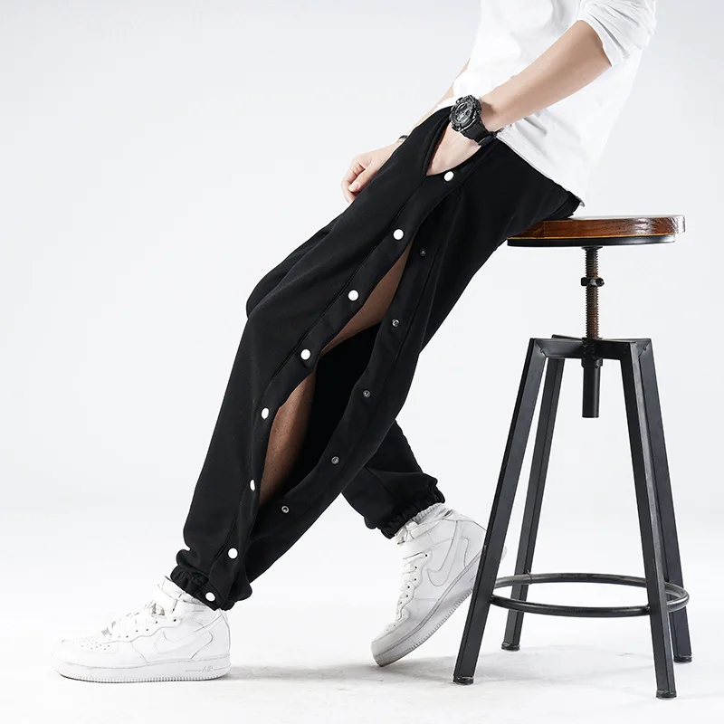 

New Sports Pants Men's Basketball Training Full Open Button Pants Loose Plus Size Side Open Button Pants Men's