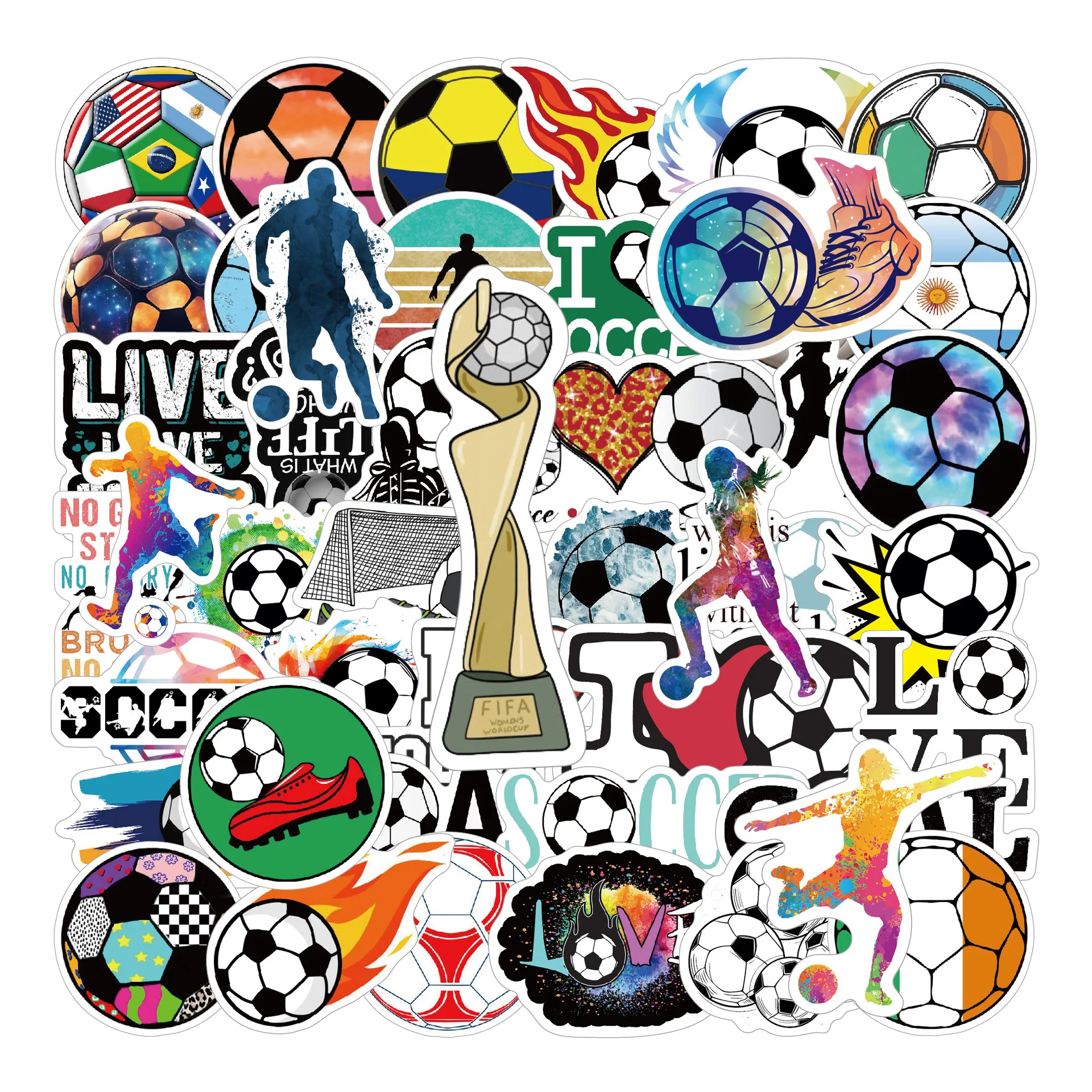 

50pcs World Soccer Cartoon Graffiti Sticker Waterproof Diy Decals For Phone Laptop Motorcycle Trunk Thermos Skateboard Decor