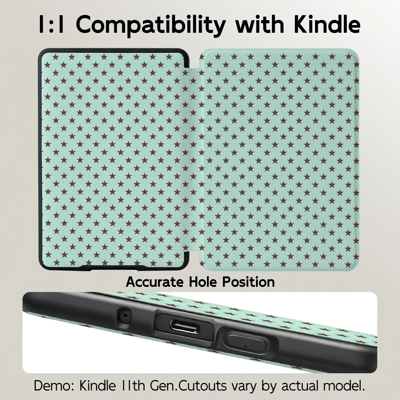 Mint Star Cluster Kindle Case for 8/10/11th Gen Paperwhite 1-6, Soft TPU Full Wrap, Mint Tone, Shockproof, Auto Wake/Sleep