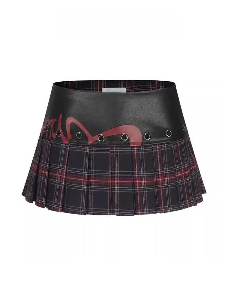 Gonna scozzese in pelle a vita bassa retrò Y2K Gonne a pieghe scozzesi ultra ort primavera estate da donna con pantaloni Se