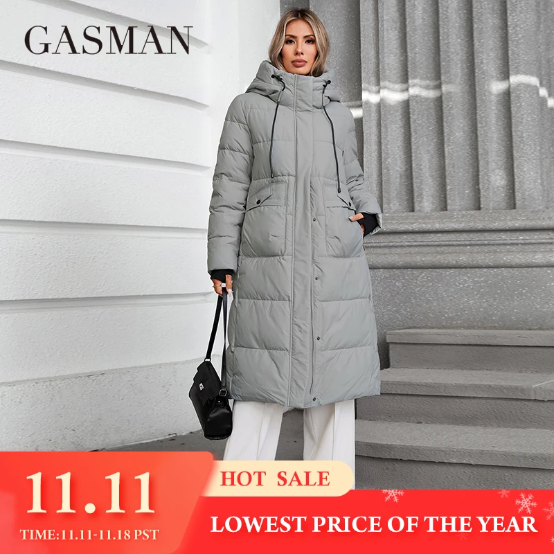 GASMAN 2024 Women's jacket long Fashion Grace women winter down jackets Zipper pocket with belt parka high quality outwear 88602