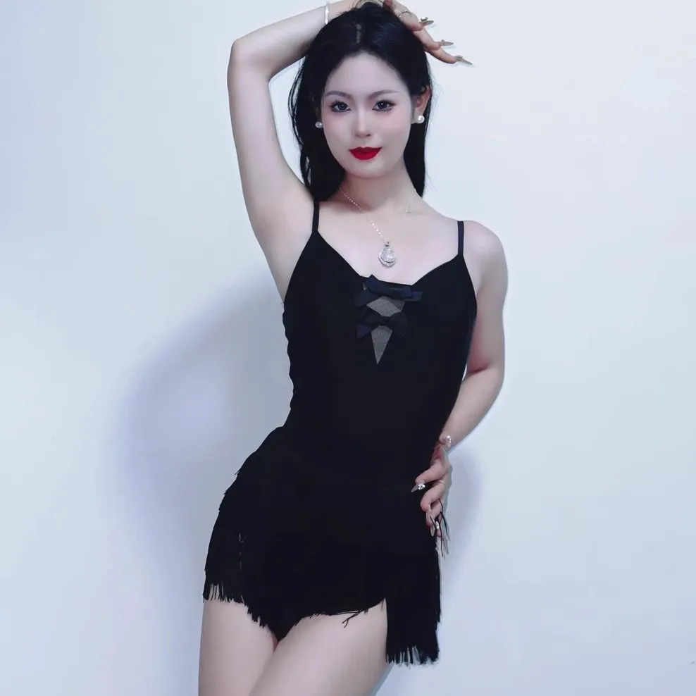 customized women's adult Latin national standard dance costume practice suit suspender tassel professional performance suit set